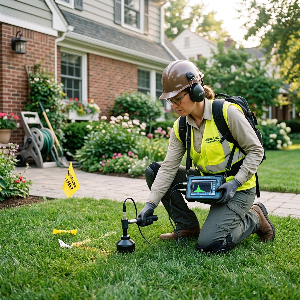 Acoustic sensor and moisture meter detecting hidden water leak in Conroe TX