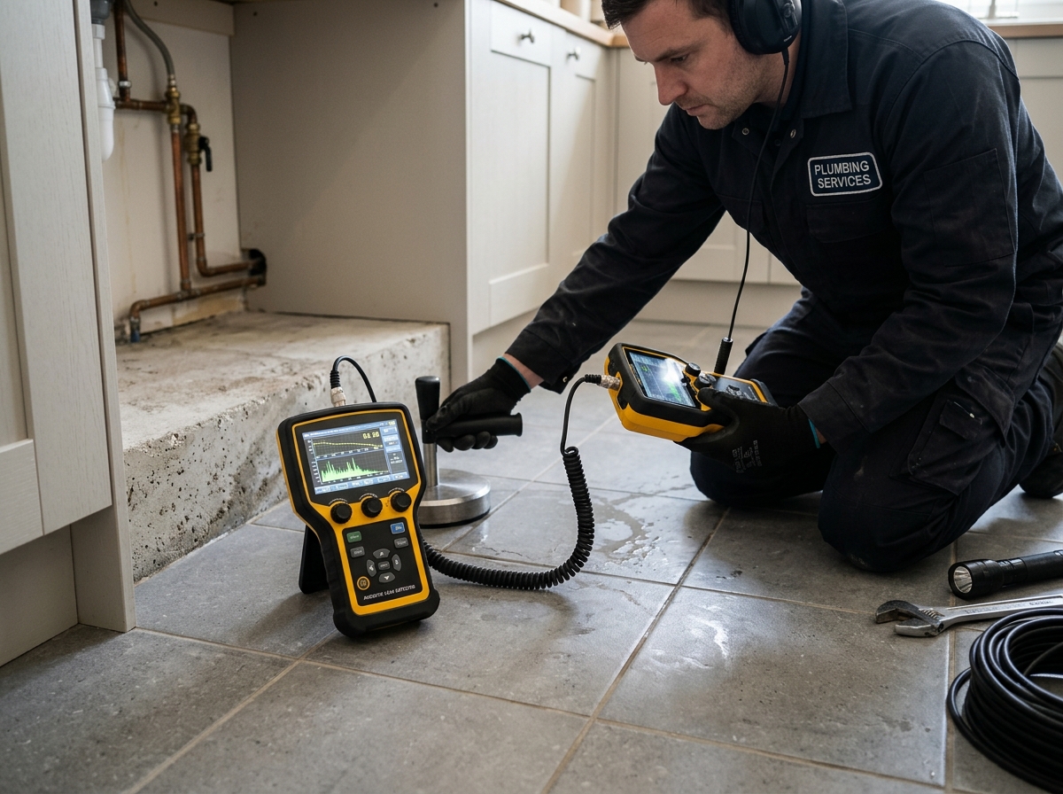 Technical diagnostic report and digital documentation for slab leak insurance claim in Conroe TX